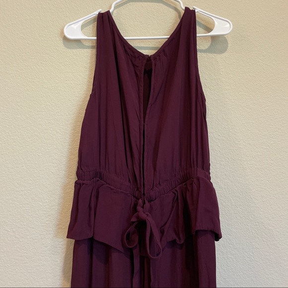 Max Studio - deep purple, elegant, wide leg, sleeveless ruffled-waist jumpsuit - Picture 4 of 8